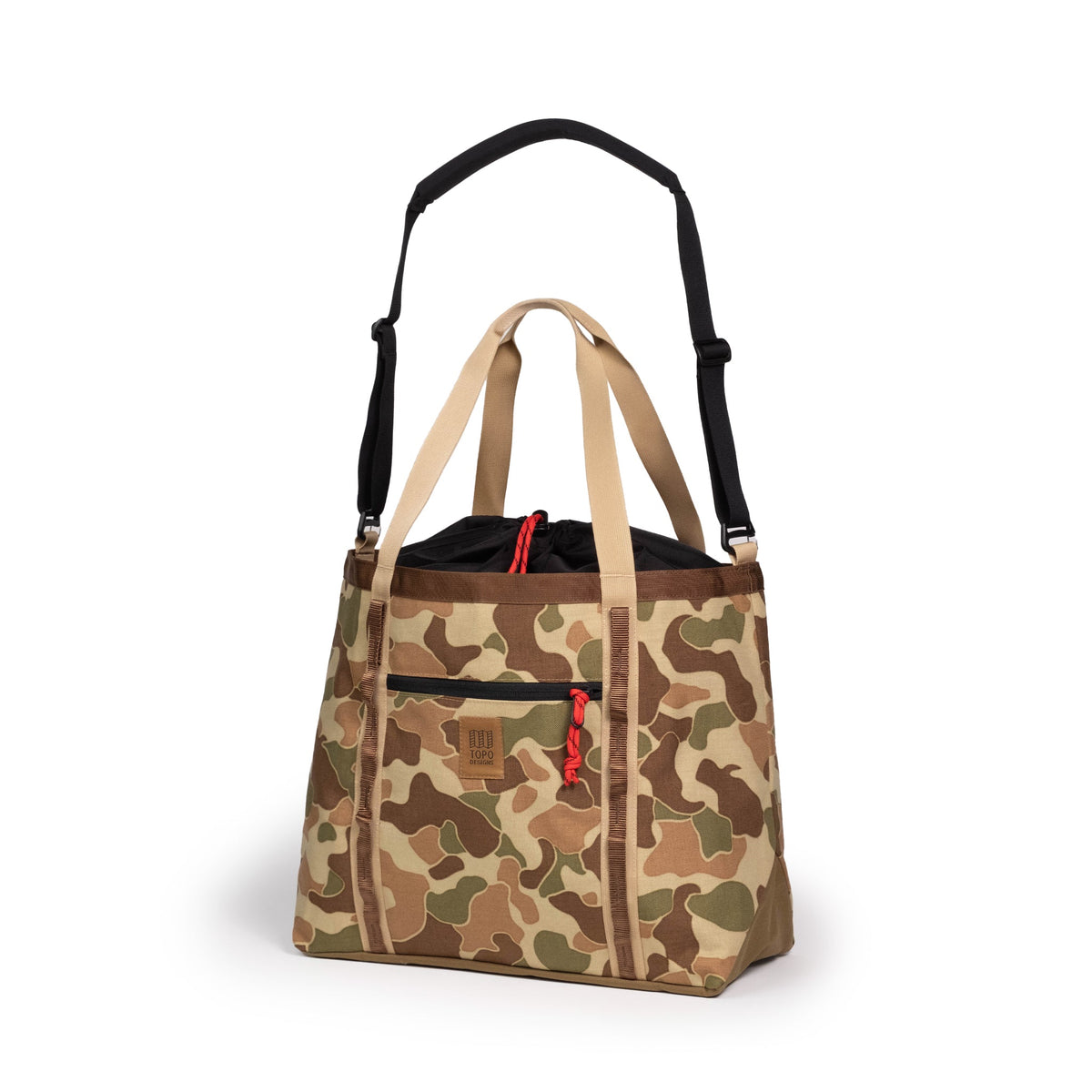 Front View of Topo Designs Mountain Utility Tote in "Duck Camo"