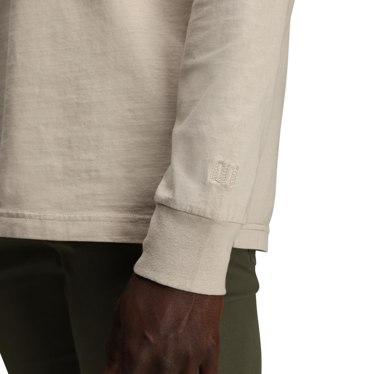 General Detail shot of Topo Designs Dirt Pocket Tee Long Sleeve - Men's in "Cobblestone"