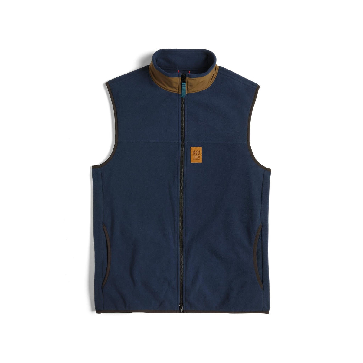 Front View of Topo Designs Vista Lightweight Fleece Vest - Men's in "Midnight / Desert Palm"