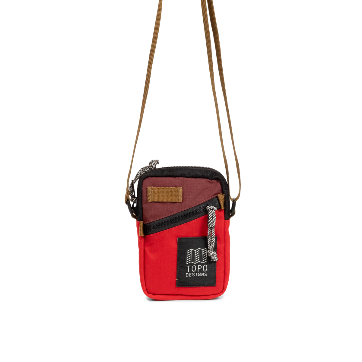 Front View of Topo Designs Mini Shoulder Bag in "Maroon / Salsa"