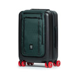 Front quarter shot of Topo Designs Global Pro Travel Roller Bag in "Dark Pine"