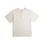 Front flat lay photo on white background of Topo Designs Dirt Henley Short Sleeve - Men's in "Bone White"
