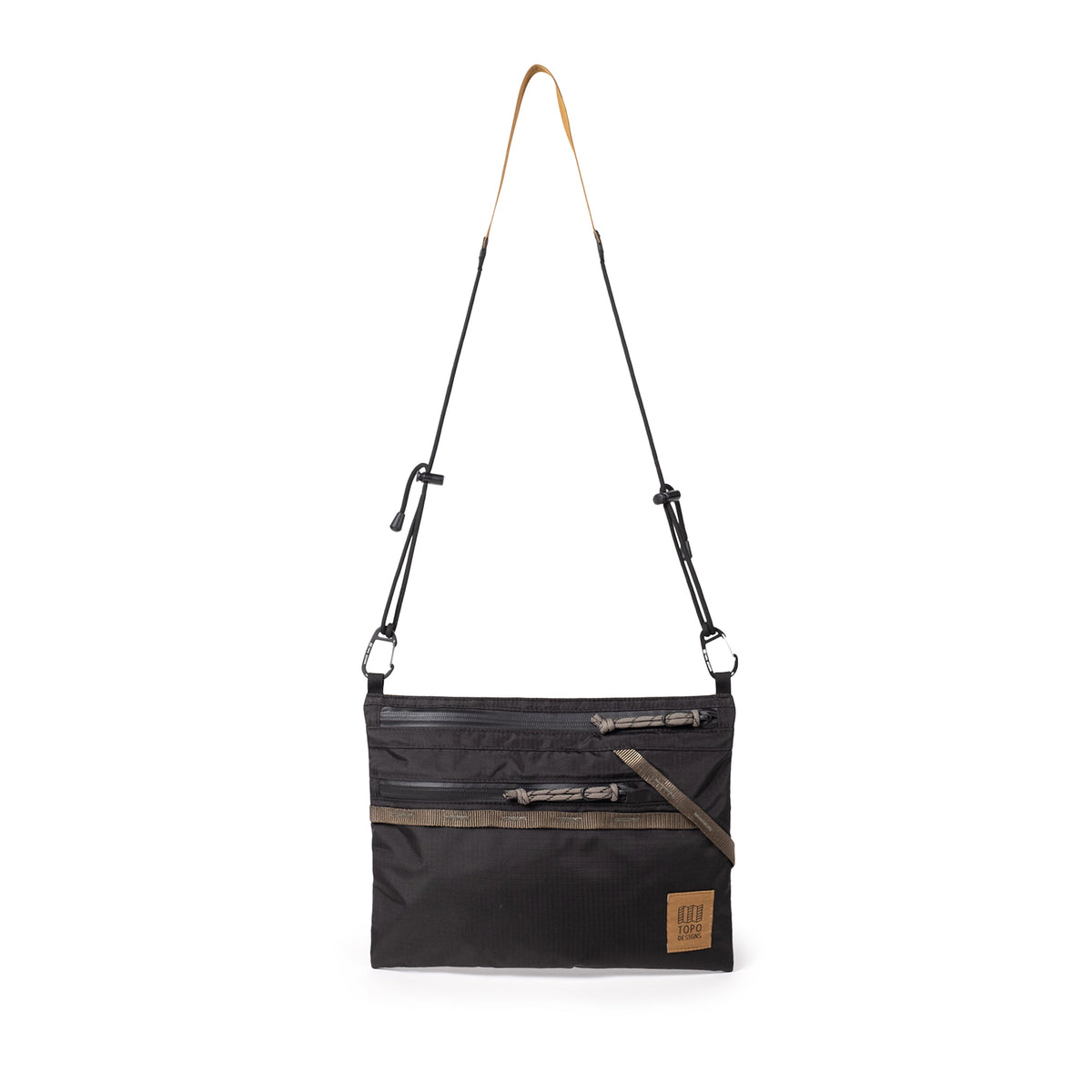 Front View of Topo Designs Mountain Accessory Shoulder Bag in "Black / Neutral"