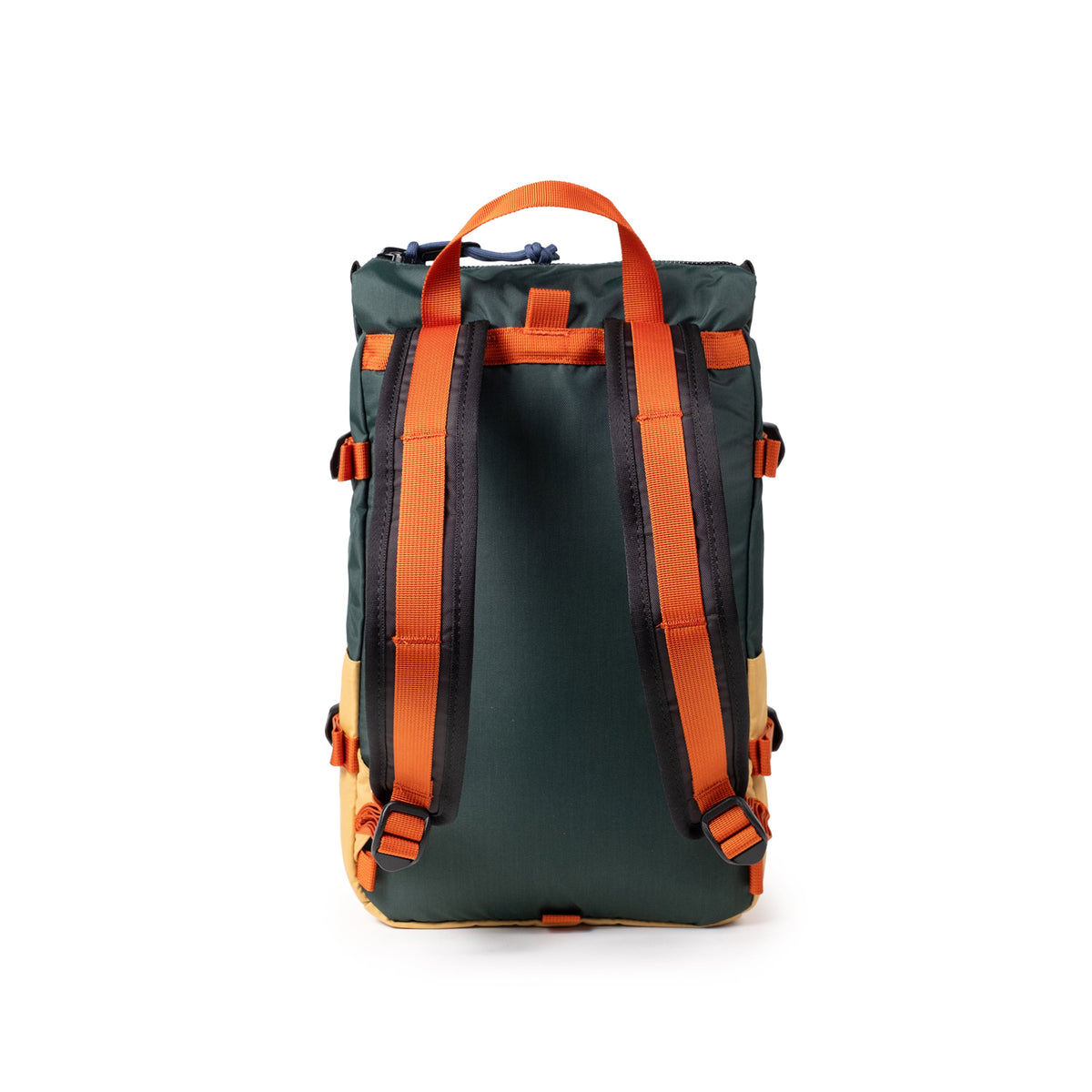 Back View of Topo Designs Rover Pack Mini in "Forest / Goldenrod"